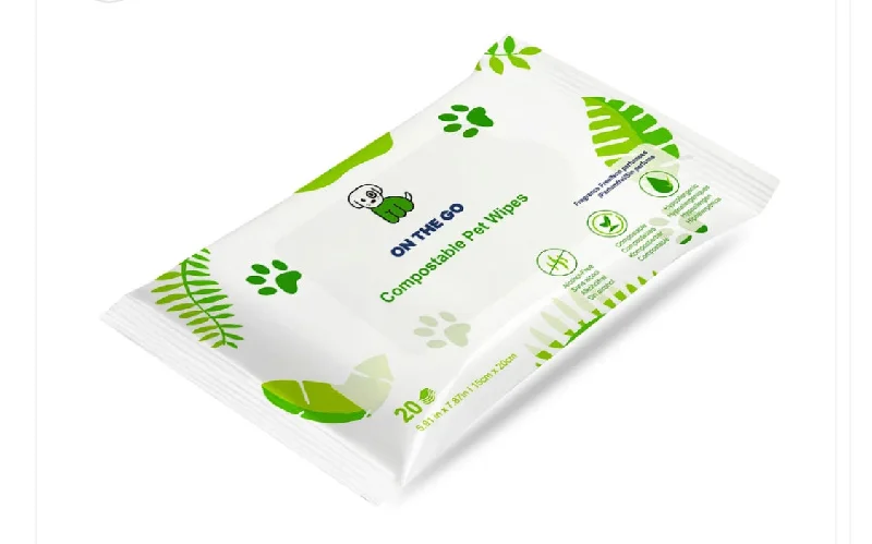 Pet Wipes - Travel Pack - Hypoallergenic, Unscented, Natural & Compostable