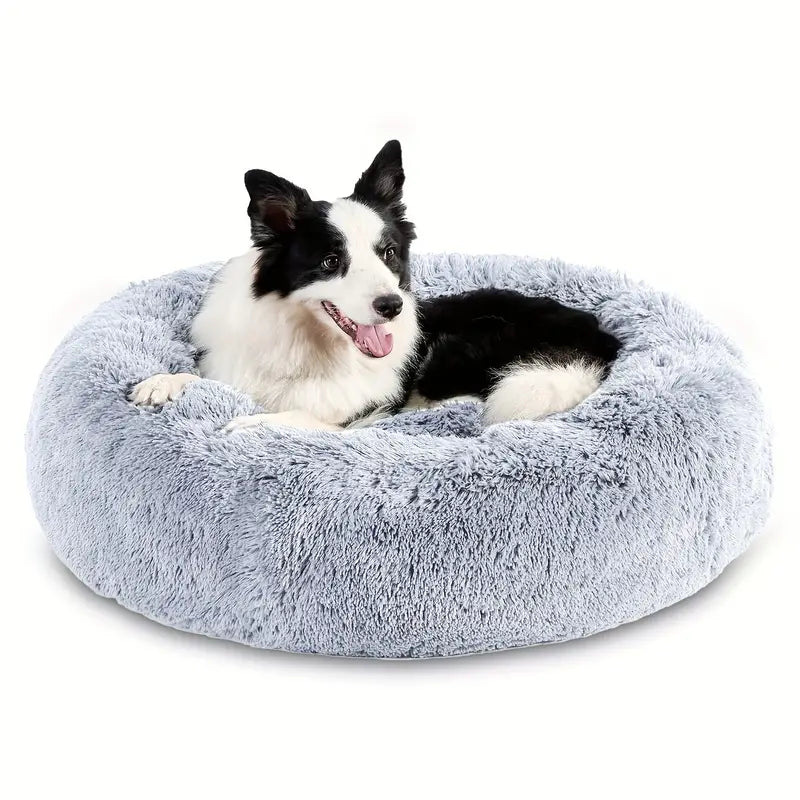 Dog Donut Bed - Fluffy - Large - Light Grey