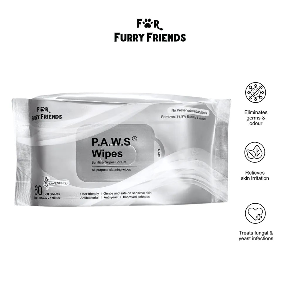 10% OFF: For Furry Friends Lavender P.A.W.S Wipes (60Pcs)