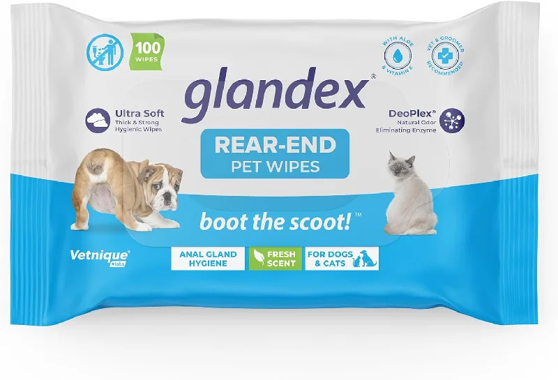 Glandex Dog Wipes for Pets Cleansing & Deodorizing Anal Gland Hygienic Dog & Cat Wipes with Vitamin E, Skin Conditioners and Aloe (100Ct Pouch)