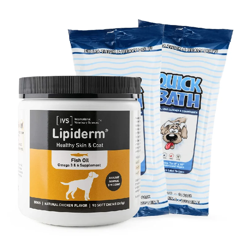 QuickBath® Dog Towelettes + Lipiderm Fish Oil Soft Chews