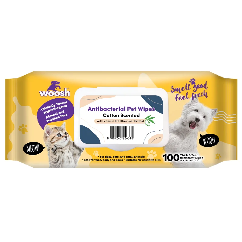 Woosh Cotton Scented Hypoallergenic Anti-Bacteria Pet Wipes (100Pcs)