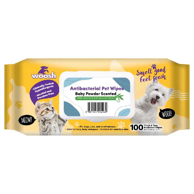 Woosh Baby Powder Scented Hypoallergenic Anti-Bacteria Pet Wipes (100Pcs)